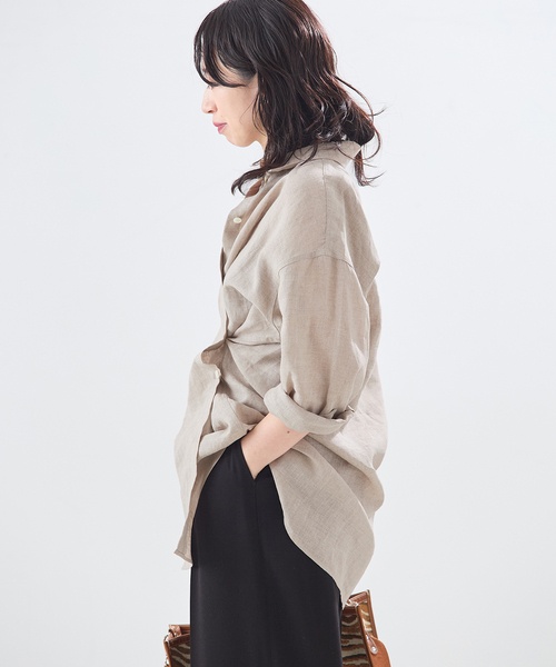 journal standard L'essage(ジャーナルスタンダードレサージュ)の「ヨーロピアンフラックス2WAYシャツ(シャツ/ブラウス・レディース・ブラウン系その他/オレンジ/ベージュ・FREE)」の15枚目の写真