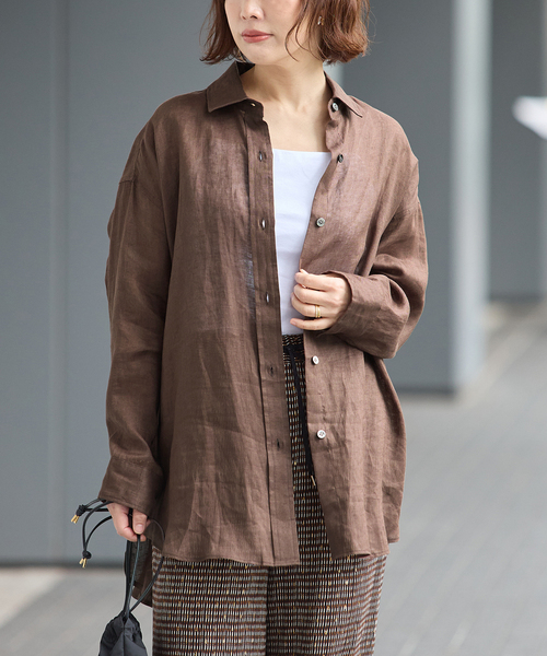 journal standard L'essage(ジャーナルスタンダードレサージュ)の「ヨーロピアンフラックス2WAYシャツ(シャツ/ブラウス・レディース・ブラウン系その他/オレンジ/ベージュ・FREE)」の19枚目の写真