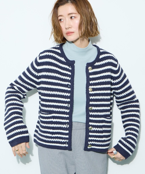 Petit Honfleur(プチオンフルール)の「ジャガードボーダーカーディガン【洗える】(カーディガン/ボレロ・レディース・ネイビー・L/M)」の15枚目の写真
