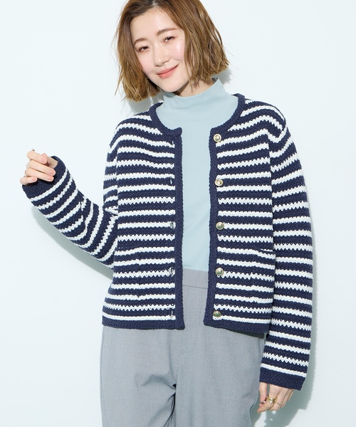 Petit Honfleur(プチオンフルール)の「ジャガードボーダーカーディガン【洗える】(カーディガン/ボレロ・レディース・ネイビー・L/M)」の17枚目の写真