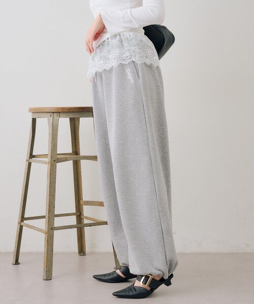 continuer de NICE CLAUP(コンティニューデナイスクラップ)の「【set upで楽しめる】ロゴキラリダンボールスウェットパンツ(スウェットパンツ・レディース・オフホワイト/ピンク/ブラック/トップグレー・FREE)」の8枚目の写真