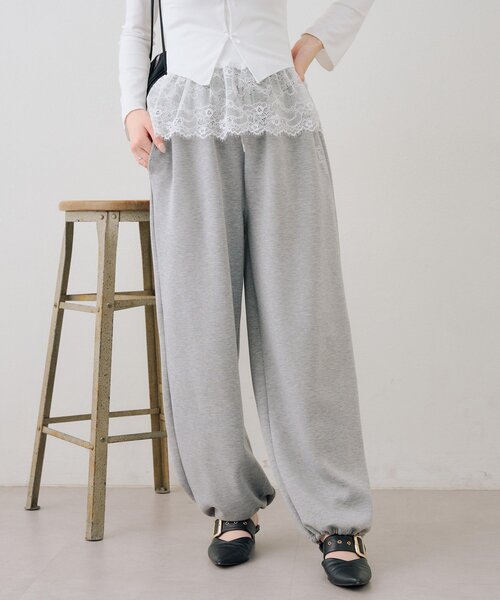 continuer de NICE CLAUP(コンティニューデナイスクラップ)の「【set upで楽しめる】ロゴキラリダンボールスウェットパンツ(スウェットパンツ・レディース・オフホワイト/ピンク/ブラック/トップグレー・FREE)」の9枚目の写真