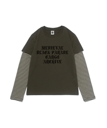 ストライプレイヤード長袖Tシャツ(カーキ)