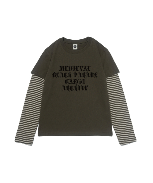 CARGOBROS FOR WOMAN(カーゴブロスフォーウィメン)の「ストライプレイヤード長袖Tシャツ(カーキ)(Tシャツ/カットソー・レディース・その他・FREE)」の1枚目の写真