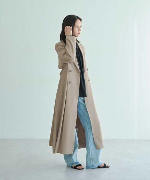 YECCA VECCA（イェッカヴェッカ）の「【UVカット/花粉ガード】素材MIXトレンチコート（トレンチコート・レディース・ベージュ/グレイッシュベージュ/ライトブルー/ネイビー・FREE）」の18枚目の写真