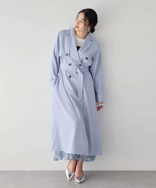 YECCA VECCA（イェッカヴェッカ）の「【UVカット/花粉ガード】素材MIXトレンチコート（トレンチコート・レディース・ベージュ/グレイッシュベージュ/ライトブルー/ネイビー・FREE）」の6枚目の写真