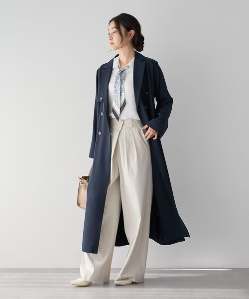 YECCA VECCA（イェッカヴェッカ）の「【UVカット/花粉ガード】素材MIXトレンチコート（トレンチコート・レディース・ベージュ/ライトブルー/グレイッシュベージュ/ネイビー・FREE）」の8枚目の写真