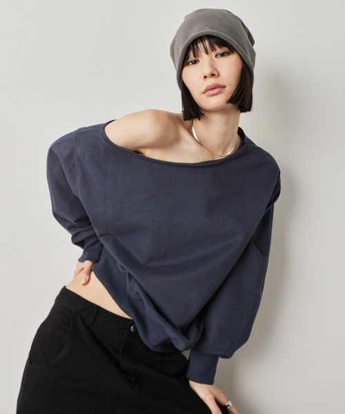 HANNE(アン)の「ワンショルダーライトスウェットトップス(スウェット・レディース・ピンク/ネイビー/オフホワイト・FREE)」の13枚目の写真