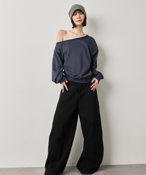 HANNE(アン)の「ワンショルダーライトスウェットトップス(スウェット・レディース・ピンク/ネイビー/オフホワイト・FREE)」の14枚目の写真