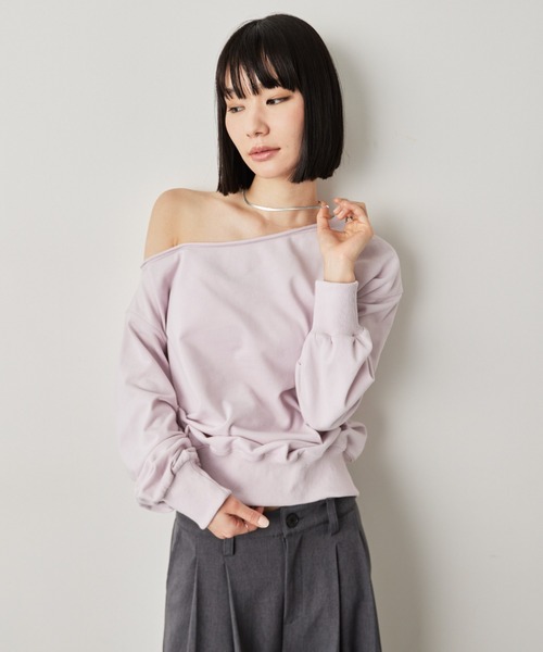 HANNE(アン)の「ワンショルダーライトスウェットトップス(スウェット・レディース・ピンク/ネイビー/オフホワイト・FREE)」の5枚目の写真