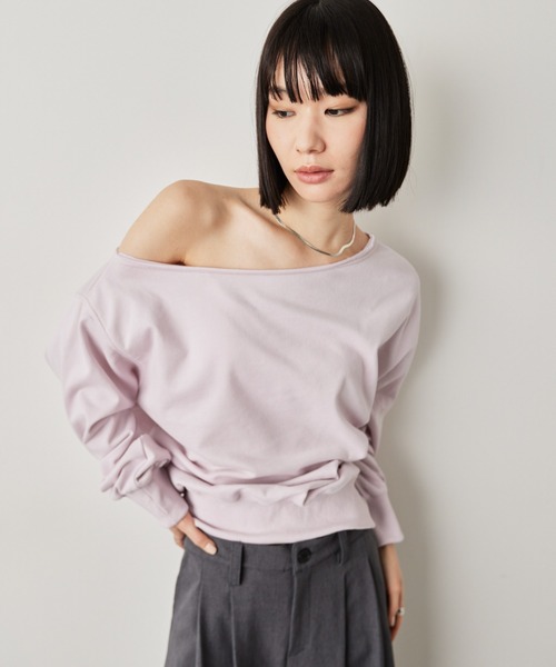 HANNE(アン)の「ワンショルダーライトスウェットトップス(スウェット・レディース・ピンク/ネイビー/オフホワイト・FREE)」の6枚目の写真