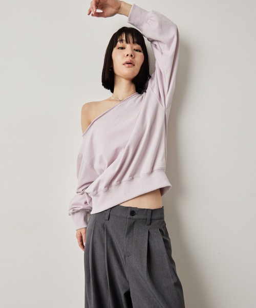 HANNE(アン)の「ワンショルダーライトスウェットトップス(スウェット・レディース・ピンク/ネイビー/オフホワイト・FREE)」の10枚目の写真