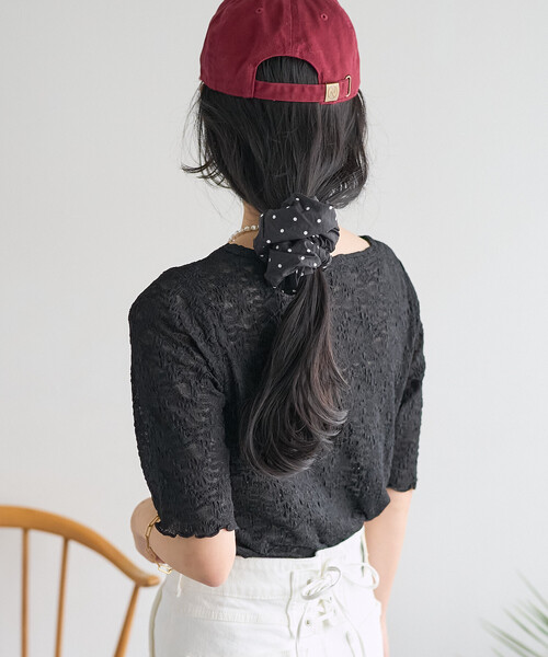 FREAK'S STORE(フリークスストア)の「ストレッチレース Tシャツ/シアー 5分袖 Tシャツ(Tシャツ/カットソー・レディース・オフホワイト/ブラック・フリ-)」の13枚目の写真