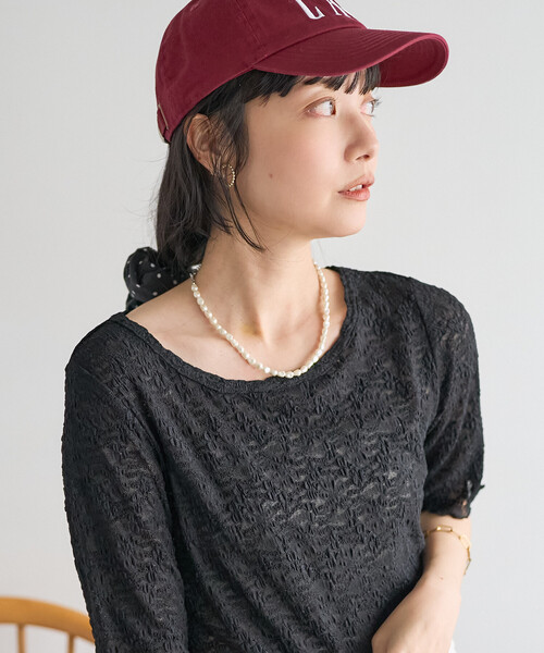 FREAK'S STORE(フリークスストア)の「ストレッチレース Tシャツ/シアー 5分袖 Tシャツ(Tシャツ/カットソー・レディース・オフホワイト/ブラック・フリ-)」の14枚目の写真