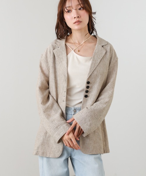 Bab(バブ)の「リネンライクジャケット(ベルト付き)(その他アウター・レディース・ベージュ/ブラック/グレー・M)」の3枚目の写真