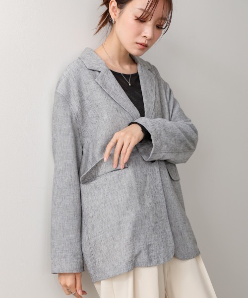 Bab(バブ)の「リネンライクジャケット(ベルト付き)(その他アウター・レディース・ベージュ/ブラック/グレー・M)」の13枚目の写真