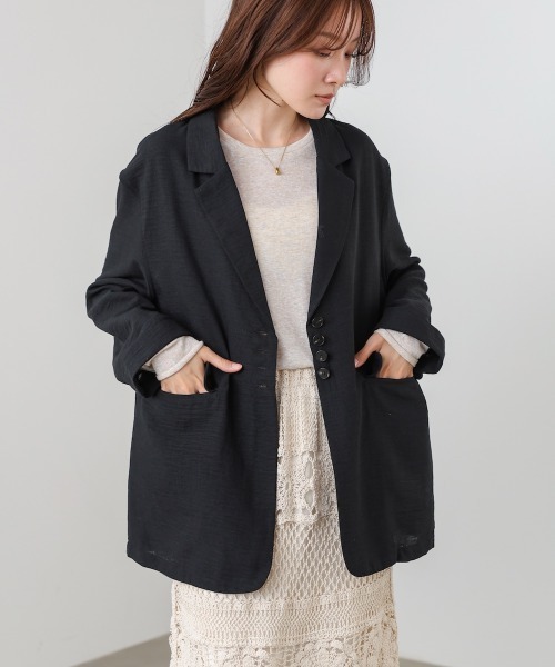 Bab(バブ)の「リネンライクジャケット(ベルト付き)(その他アウター・レディース・ベージュ/ブラック/グレー・M)」の6枚目の写真