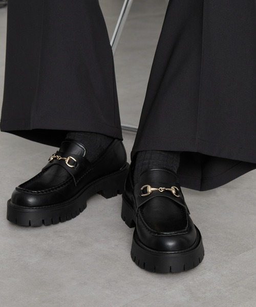 cussil（クシル）の「【cussil/クシル】チャンキーラグソールデザインビットローファー +6cm（ローファー・メンズ・ブラック・L/M/S）」の3枚目の写真