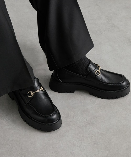 cussil（クシル）の「【cussil/クシル】チャンキーラグソールデザインビットローファー +6cm（ローファー・メンズ・ブラック・L/M/S）」の4枚目の写真