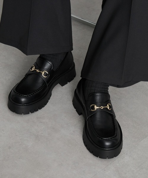 cussil（クシル）の「【cussil/クシル】チャンキーラグソールデザインビットローファー +6cm（ローファー・メンズ・ブラック・L/M/S）」の2枚目の写真