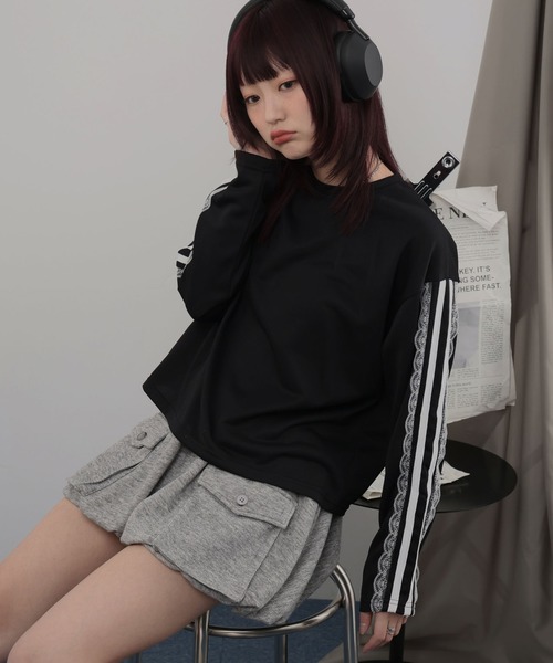 Ulysses(ユリシス)の「サイドレースラインカットソー(Tシャツ/カットソー・レディース・ブラック/ネイビー/ライトグレー・F)」の1枚目の写真