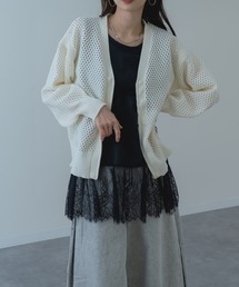 【refinedworks】メッシュ ニット の ブルゾン 風 カーディガン