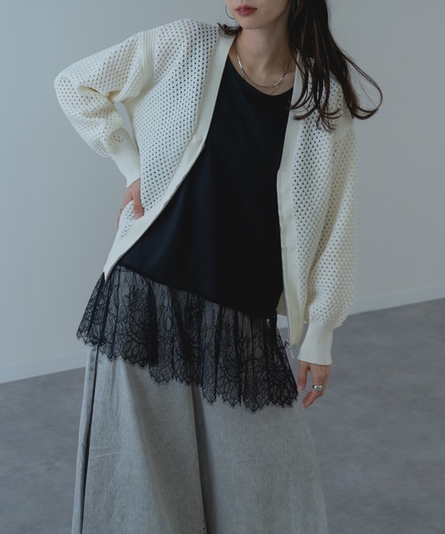 refinedworks（リファインドワークス）の「【refinedworks】メッシュ ニット の ブルゾン 風 カーディガン（カーディガン/ボレロ・レディース・ホワイト/サックスブルー/グレー・FREE）」の14枚目の写真