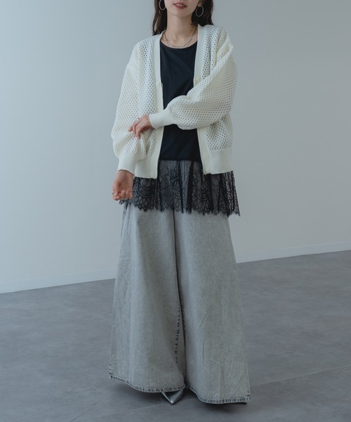 refinedworks（リファインドワークス）の「【refinedworks】メッシュ ニット の ブルゾン 風 カーディガン（カーディガン/ボレロ・レディース・ホワイト/サックスブルー/グレー・FREE）」の5枚目の写真