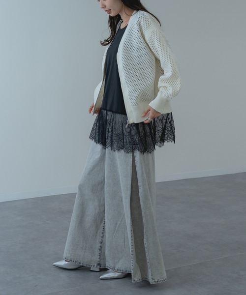 refinedworks（リファインドワークス）の「【refinedworks】メッシュ ニット の ブルゾン 風 カーディガン（カーディガン/ボレロ・レディース・ホワイト/サックスブルー/グレー・FREE）」の6枚目の写真