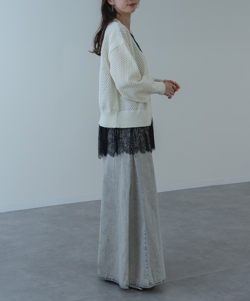 refinedworks（リファインドワークス）の「【refinedworks】メッシュ ニット の ブルゾン 風 カーディガン（カーディガン/ボレロ・レディース・ホワイト/サックスブルー/グレー・FREE）」の17枚目の写真