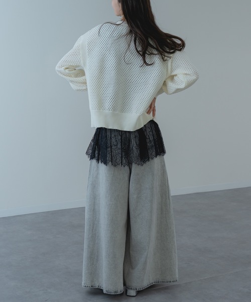 refinedworks（リファインドワークス）の「【refinedworks】メッシュ ニット の ブルゾン 風 カーディガン（カーディガン/ボレロ・レディース・ホワイト/サックスブルー/グレー・FREE）」の18枚目の写真