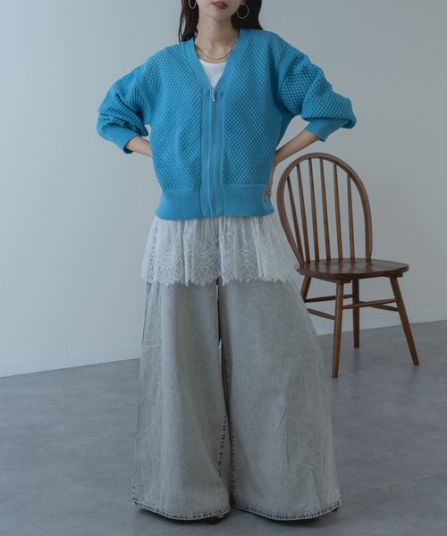 refinedworks（リファインドワークス）の「【refinedworks】メッシュ ニット の ブルゾン 風 カーディガン（カーディガン/ボレロ・レディース・ホワイト/サックスブルー/グレー・FREE）」の21枚目の写真
