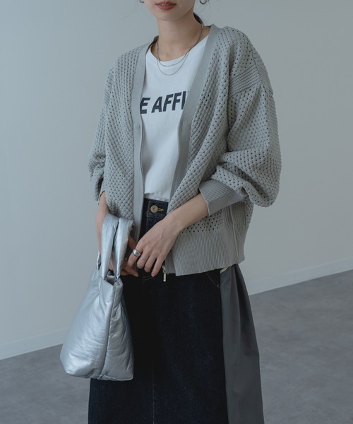 refinedworks（リファインドワークス）の「【refinedworks】メッシュ ニット の ブルゾン 風 カーディガン（カーディガン/ボレロ・レディース・ホワイト/サックスブルー/グレー・FREE）」の10枚目の写真