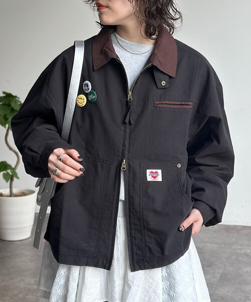 CPCM（シーピーシーエム）の「缶バッジ付きライトワークジャケット（ブルゾン・レディース・ブラウン/ブラック・MEDIUM/LARGE）」の7枚目の写真