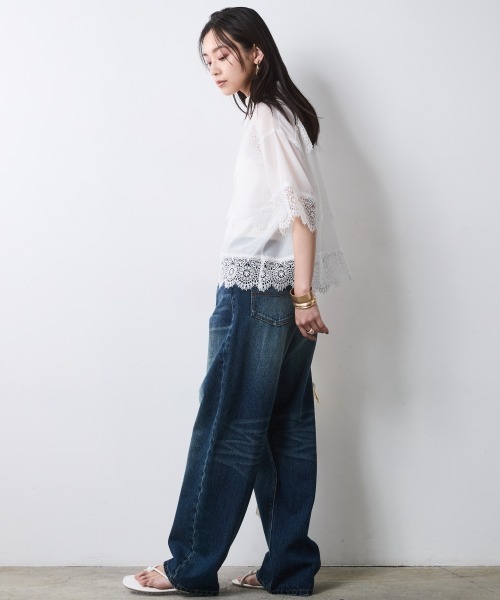 CHIC STYLE(シックスタイル)の「レースアップレースブラウス<大きいサイズ有>シックスタイル(シャツ/ブラウス・レディース・ブラック/オフホワイト・M/L/LL/3L/4L/5L)」の11枚目の写真