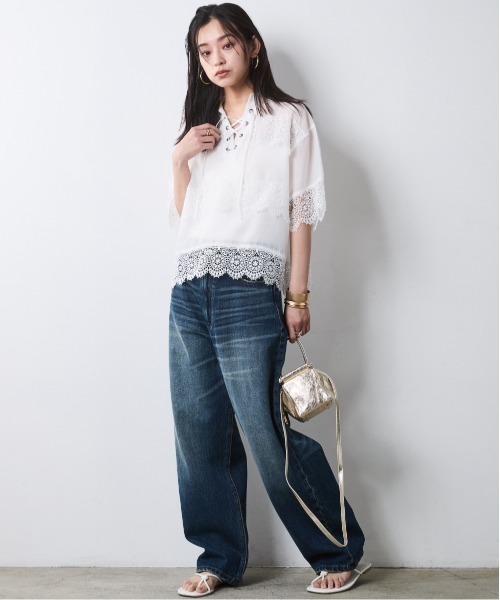 CHIC STYLE(シックスタイル)の「レースアップレースブラウス<大きいサイズ有>シックスタイル(シャツ/ブラウス・レディース・ブラック/オフホワイト・M/L/LL/3L/4L/5L)」の12枚目の写真