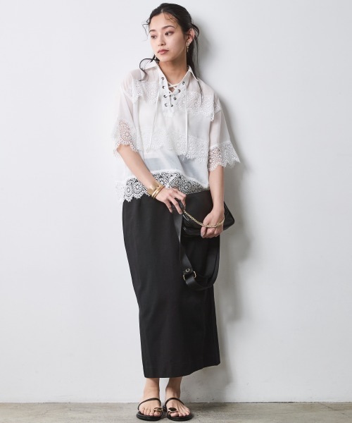 CHIC STYLE(シックスタイル)の「レースアップレースブラウス<大きいサイズ有>シックスタイル(シャツ/ブラウス・レディース・ブラック/オフホワイト・M/L/LL/3L/4L/5L)」の19枚目の写真