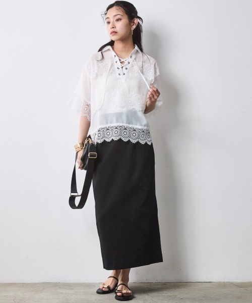 CHIC STYLE(シックスタイル)の「レースアップレースブラウス<大きいサイズ有>シックスタイル(シャツ/ブラウス・レディース・ブラック/オフホワイト・M/L/LL/3L/4L/5L)」の21枚目の写真