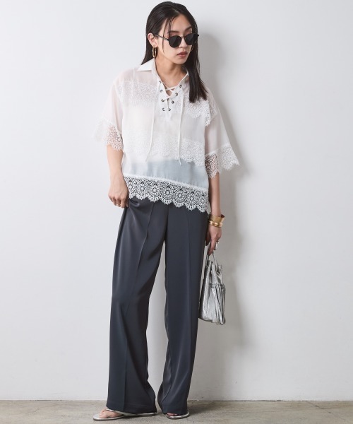 CHIC STYLE(シックスタイル)の「レースアップレースブラウス<大きいサイズ有>シックスタイル(シャツ/ブラウス・レディース・ブラック/オフホワイト・M/L/LL/3L/4L/5L)」の22枚目の写真