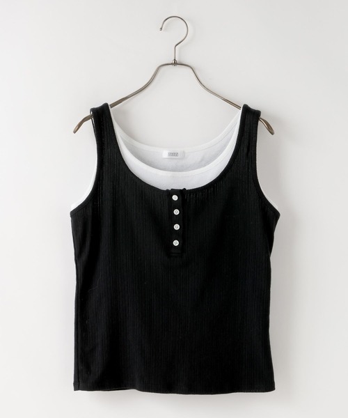 LOWRYS FARM(ローリーズファーム)の「ヘンリーレイヤードタンク 638381(タンクトップ・レディース・ブラック/グレー/レッド/アイボリー・FREE)」の2枚目の写真