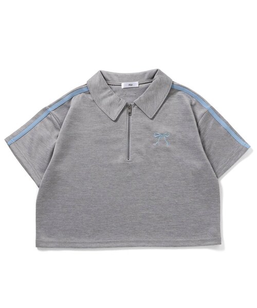 algy（アルジー）の「【セットアップ対応】ハーフジップ半袖T（Tシャツ/カットソー・キッズ・サックスブルー/ブラック/グレー・160/150/140/130）」の2枚目の写真