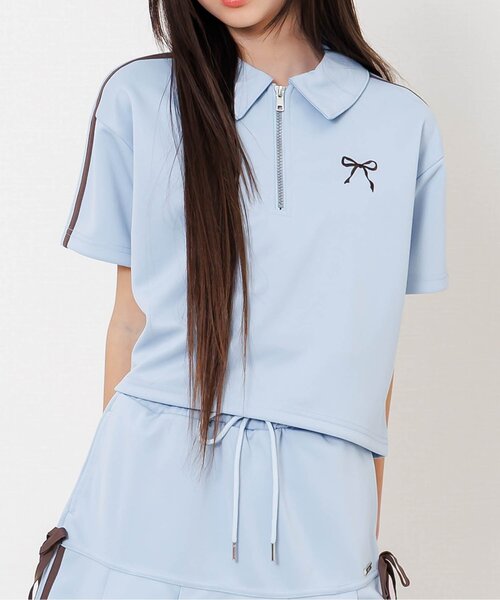 algy（アルジー）の「【セットアップ対応】ハーフジップ半袖T（Tシャツ/カットソー・キッズ・サックスブルー/ブラック/グレー・160/150/140/130）」の3枚目の写真