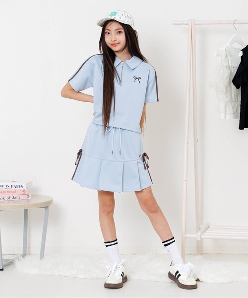 algy（アルジー）の「【セットアップ対応】ハーフジップ半袖T（Tシャツ/カットソー・キッズ・サックスブルー/ブラック/グレー・160/150/140/130）」の10枚目の写真