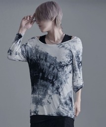 Bernings Sho（バーニングショー）の「『Bernings Sho/バーニングショー』ムラ染め7分袖クルーネック＆アシンメトリータンク（Tシャツ/カットソー）」
