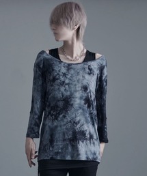 Bernings Sho（バーニングショー）の「『Bernings Sho/バーニングショー』ムラ染め7分袖クルーネック＆アシンメトリータンク（Tシャツ/カットソー）」