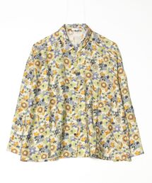 水彩花柄レギュラーカラーシャツ