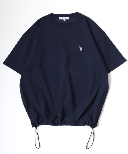 U.S. POLO ASSN.(ユーエスポロアッスン)の「U.S. POLO ASSN./ユーエスポロアッスン 別注 接触冷感/ストレッチ/UVカット/吸水速乾 オーバーサイズ 無地 ロゴ ワンポイント刺繍 ドローコード 半袖Tシャツ/レディース メンズ(Tシャツ/カットソー・メンズ・チャコールグレー/ブラック/ネイビー/ホワイト・M/L/LL)」の4枚目の写真