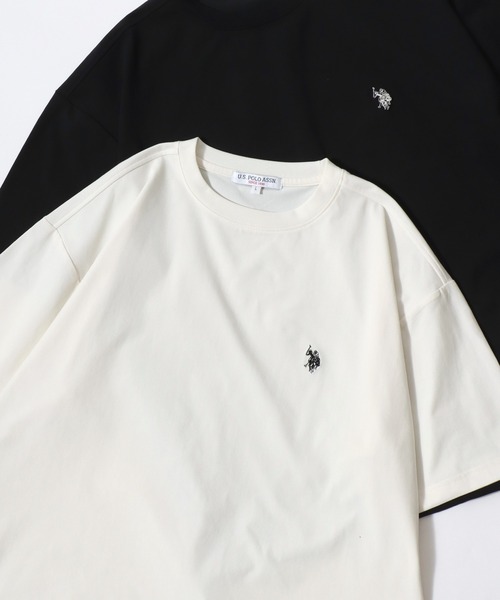 U.S. POLO ASSN.(ユーエスポロアッスン)の「U.S. POLO ASSN./ユーエスポロアッスン 別注 接触冷感/ストレッチ/UVカット/吸水速乾 オーバーサイズ 無地 ロゴ ワンポイント刺繍 ドローコード 半袖Tシャツ/レディース メンズ(Tシャツ/カットソー・メンズ・チャコールグレー/ブラック/ネイビー/ホワイト・M/L/LL)」の5枚目の写真