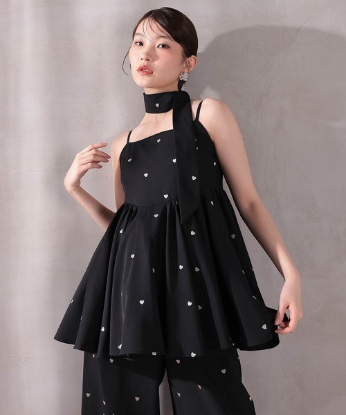 Kana(カナ)の「ハート刺繍ペプラムパンツドレス3点セット パーティードレス 結婚式 お呼ばれ オケージョンドレス(パンツドレス・レディース・ブラウン/ブラック・M)」の3枚目の写真
