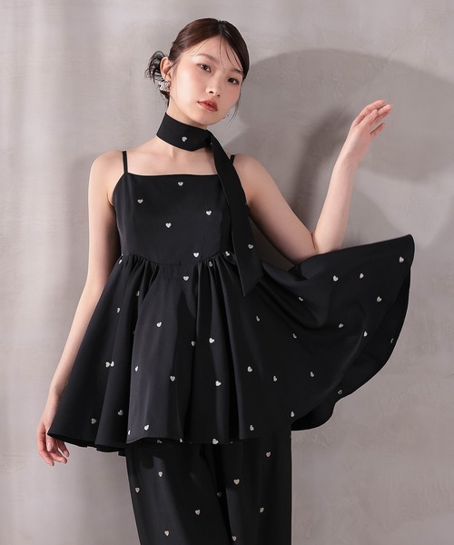 Kana(カナ)の「ハート刺繍ペプラムパンツドレス3点セット パーティードレス 結婚式 お呼ばれ オケージョンドレス(パンツドレス・レディース・ブラウン/ブラック・M)」の7枚目の写真